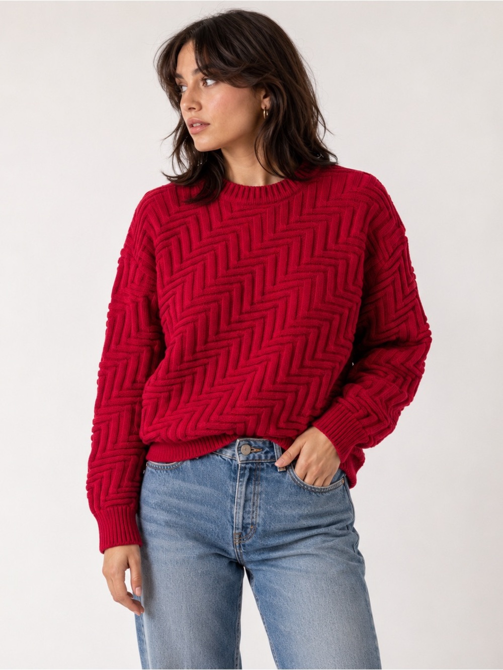 Vintage 90s 3D Knit Architect Rich Red Crewneck Sweater